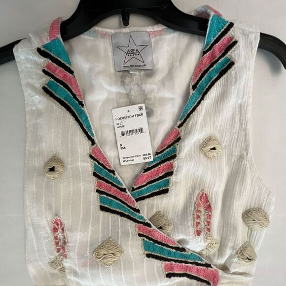 Area Stars Womens Sz S MAYAN Wrap Dress White Midi Embroidered NWT $150 - Picture 7 of 12